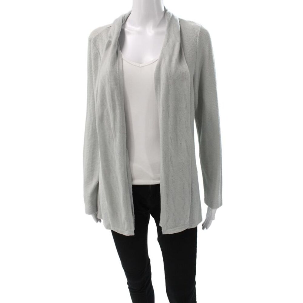 One September Womens Striped Gray Cotton Polyester Coatigan Long Sleeve Size M